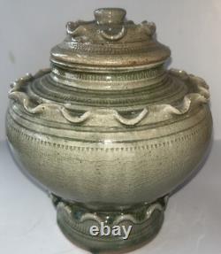 Rosenthal Netter Studio Art Pottery Urn Jar Vintage Caledon Green Glaze 9 tall