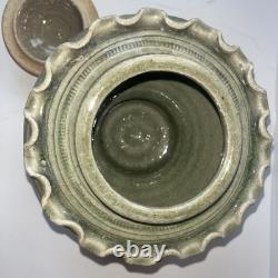Rosenthal Netter Studio Art Pottery Urn Jar Vintage Caledon Green Glaze 9 tall