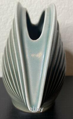 Rosenthal Studio Line Pottery Ribbed Clam Vase Green Art Deco Vintage 1970s