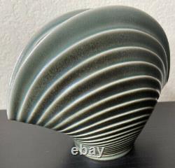 Rosenthal Studio Line Pottery Ribbed Clam Vase Green Art Deco Vintage 1970s