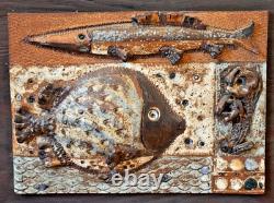 Roz Lowe Studio British Art Pottery Fish Wall Relief Plaque Sculpture Vtg UK Mcm