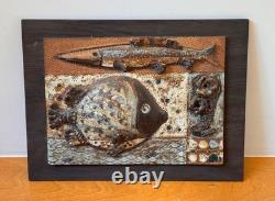 Roz Lowe Studio British Art Pottery Fish Wall Relief Plaque Sculpture Vtg UK Mcm