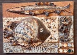 Roz Lowe Studio British Art Pottery Fish Wall Relief Plaque Sculpture Vtg UK Mcm
