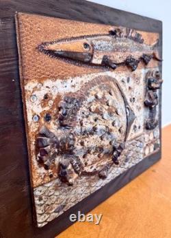 Roz Lowe Studio British Art Pottery Fish Wall Relief Plaque Sculpture Vtg UK Mcm