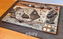 Roz Lowe Studio British Art Pottery Fish Wall Relief Plaque Sculpture Vtg UK Mcm