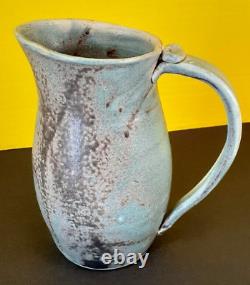 Ruby Haigh Vintage Hand Thrown Studio Pottery Blue Pitcher Signed, Homer, Alaska