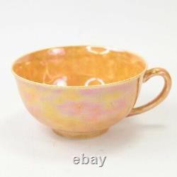 Ruskin Pottery trio teacup saucer & plate lustre orange glazed antique