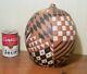SMITH mcm vtg studio art pottery vase checkerboard dot white glaze mod incised