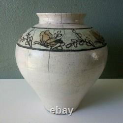 SPAULDING TAYLOR SIGNED VINTAGE RAKU STUDIO ART POTTERY VASE with BUTTERFLIES