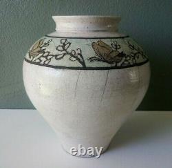 SPAULDING TAYLOR SIGNED VINTAGE RAKU STUDIO ART POTTERY VASE with BUTTERFLIES