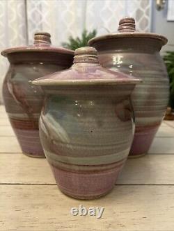 Set 3 Vintage Studio Pottery Canisters Gary Timinsky California Pastels Perfect