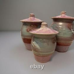 Set 3 Vintage Studio Pottery Canisters Gary Timinsky California Pastels Perfect