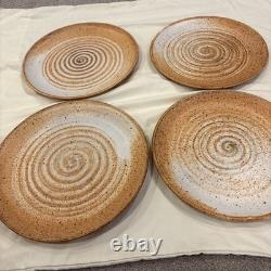 Set Of 4 Deep South Pottery Company 10.5 Dinner Plates Vintage Handmade