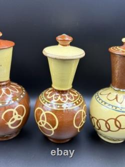 Set of 4 Studio Art Pottery Vases with Lids Wheel-Thrown Handcrafted