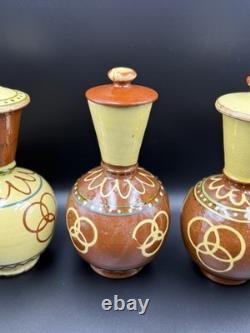 Set of 4 Studio Art Pottery Vases with Lids Wheel-Thrown Handcrafted