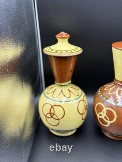 Set of 4 Studio Art Pottery Vases with Lids Wheel-Thrown Handcrafted