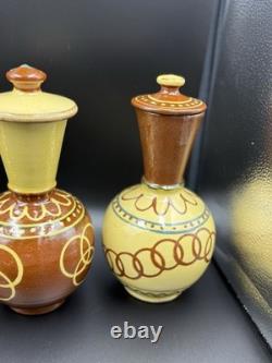 Set of 4 Studio Art Pottery Vases with Lids Wheel-Thrown Handcrafted