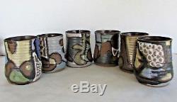 Set of 6 Vintage Studio Pottery Drinking Cups Abstract Art 1970s Feel