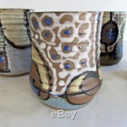 Set of 6 Vintage Studio Pottery Drinking Cups Abstract Art 1970s Feel