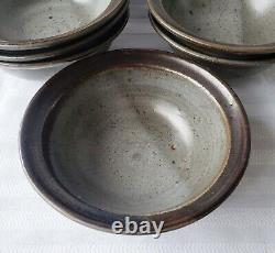 Set of Six Vintage Studio Art Pottery Soup / Rice Bowls Gray