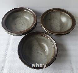Set of Six Vintage Studio Art Pottery Soup / Rice Bowls Gray