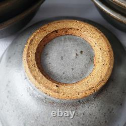 Set of Six Vintage Studio Art Pottery Soup / Rice Bowls Gray