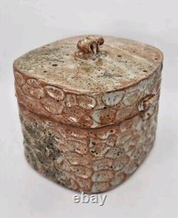 Shino Glaze Lidded Jar, Thumbprint, Signed, Art Pottery, Stunning Design