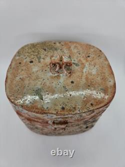 Shino Glaze Lidded Jar, Thumbprint, Signed, Art Pottery, Stunning Design