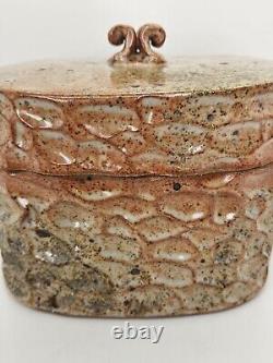 Shino Glaze Lidded Jar, Thumbprint, Signed, Art Pottery, Stunning Design