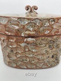 Shino Glaze Lidded Jar, Thumbprint, Signed, Art Pottery, Stunning Design