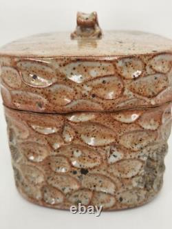 Shino Glaze Lidded Jar, Thumbprint, Signed, Art Pottery, Stunning Design