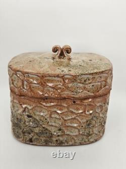 Shino Glaze Lidded Jar, Thumbprint, Signed, Art Pottery, Stunning Design