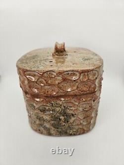 Shino Glaze Lidded Jar, Thumbprint, Signed, Art Pottery, Stunning Design