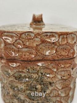 Shino Glaze Lidded Jar, Thumbprint, Signed, Art Pottery, Stunning Design