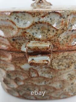 Shino Glaze Lidded Jar, Thumbprint, Signed, Art Pottery, Stunning Design