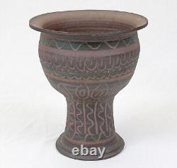 Signed 1977 Vintage Incised Studio Pottery Large Vase Footed Bowl Mid Century