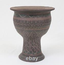 Signed 1977 Vintage Incised Studio Pottery Large Vase Footed Bowl Mid Century