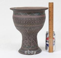 Signed 1977 Vintage Incised Studio Pottery Large Vase Footed Bowl Mid Century