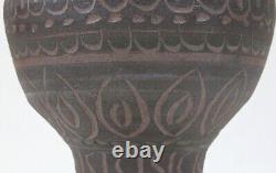 Signed 1977 Vintage Incised Studio Pottery Large Vase Footed Bowl Mid Century