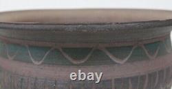 Signed 1977 Vintage Incised Studio Pottery Large Vase Footed Bowl Mid Century