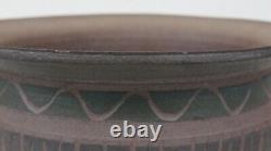 Signed 1977 Vintage Incised Studio Pottery Large Vase Footed Bowl Mid Century