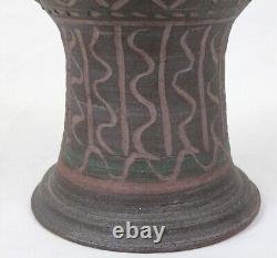Signed 1977 Vintage Incised Studio Pottery Large Vase Footed Bowl Mid Century