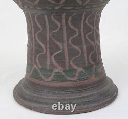 Signed 1977 Vintage Incised Studio Pottery Large Vase Footed Bowl Mid Century