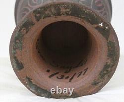 Signed 1977 Vintage Incised Studio Pottery Large Vase Footed Bowl Mid Century