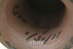 Signed 1977 Vintage Incised Studio Pottery Large Vase Footed Bowl Mid Century