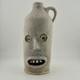 Signed American Studio Pottery Double Face Jug Crackle Glaze Blue Eyes Vintage