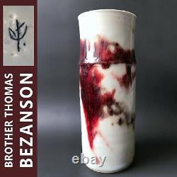 Signed Brother Thomas Bezanson Copper Red Flambe Cylindrical Vase Studio Pottery