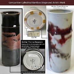 Signed Brother Thomas Bezanson Copper Red Flambe Cylindrical Vase Studio Pottery