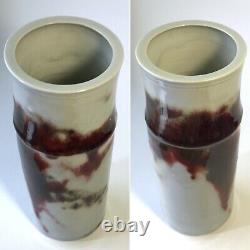 Signed Brother Thomas Bezanson Copper Red Flambe Cylindrical Vase Studio Pottery