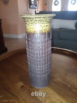 Signed Clark Ohr Studio Pottery Brown Cylindrical Vase 14 Tall x 4 1/2 Wide